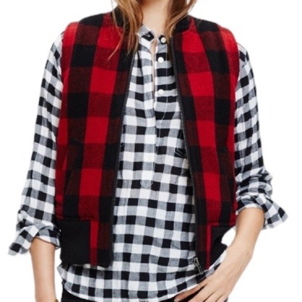 MADEWELL Buffalo Plaid Faux Sherpa Lined Vest size S
